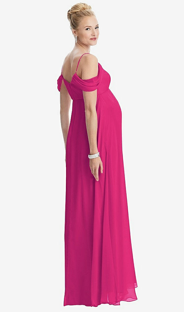 【STYLE: M442】Draped Cold-Shoulder Chiffon Maternity Dress【COLOR: Think Pink】