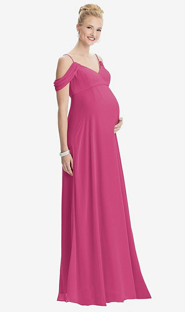 【STYLE: M442】Draped Cold-Shoulder Chiffon Maternity Dress【COLOR: Tea Rose】