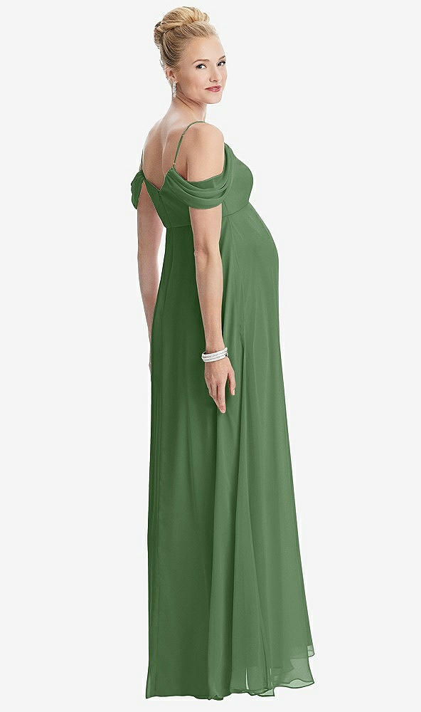 【STYLE: M442】Draped Cold-Shoulder Chiffon Maternity Dress【COLOR: Vineyard Green】