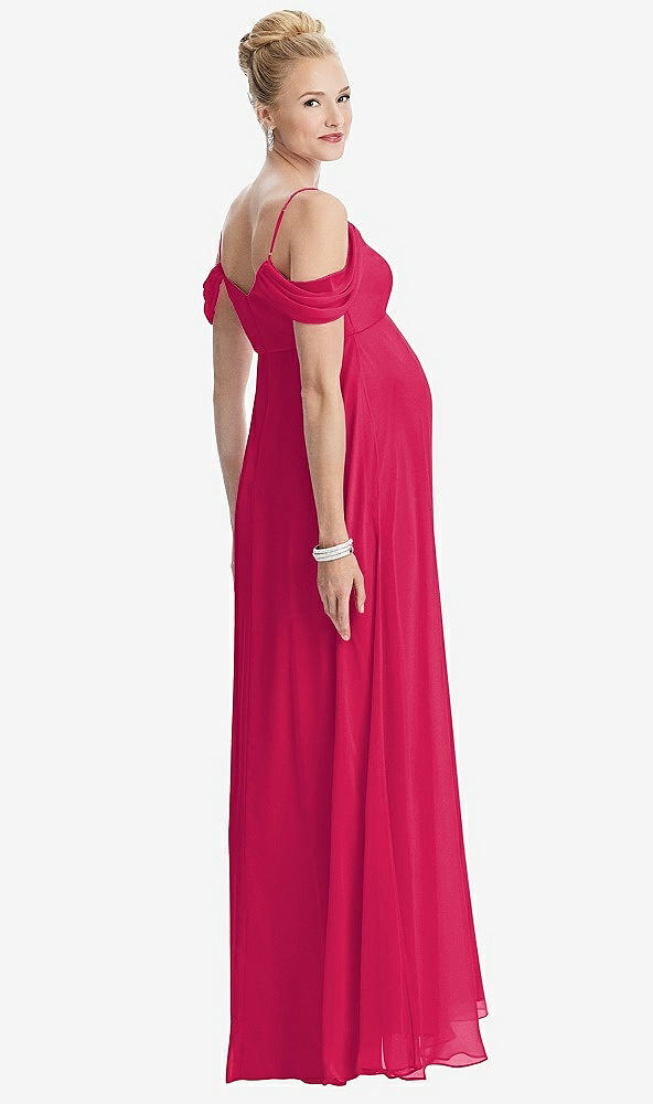 【STYLE: M442】Draped Cold-Shoulder Chiffon Maternity Dress【COLOR: Vivid Pink】
