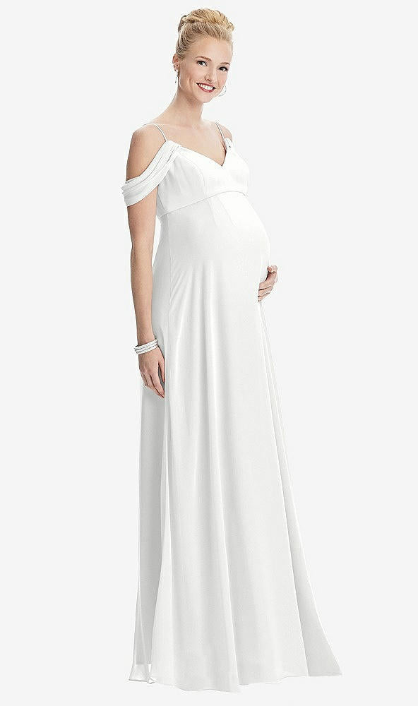 【STYLE: M442】Draped Cold-Shoulder Chiffon Maternity Dress【COLOR: White】