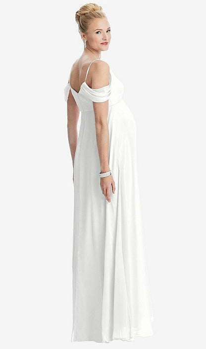 【STYLE: M442】Draped Cold-Shoulder Chiffon Maternity Dress【COLOR: White】