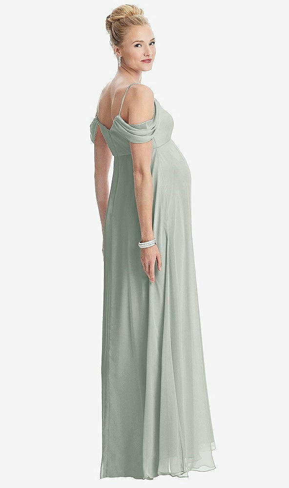 【STYLE: M442】Draped Cold-Shoulder Chiffon Maternity Dress【COLOR: Willow Green】