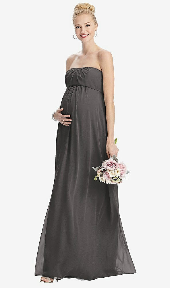 【STYLE: M443】Strapless Chiffon Shirred Skirt Maternity Dress【COLOR: Caviar Gray】