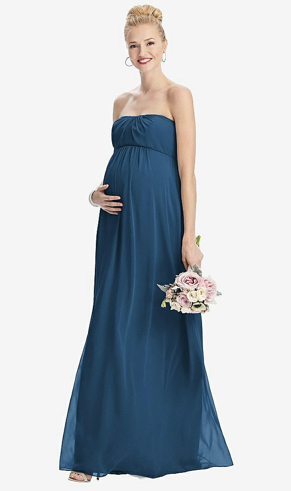 【STYLE: M443】Strapless Chiffon Shirred Skirt Maternity Dress【COLOR: Dusk Blue】