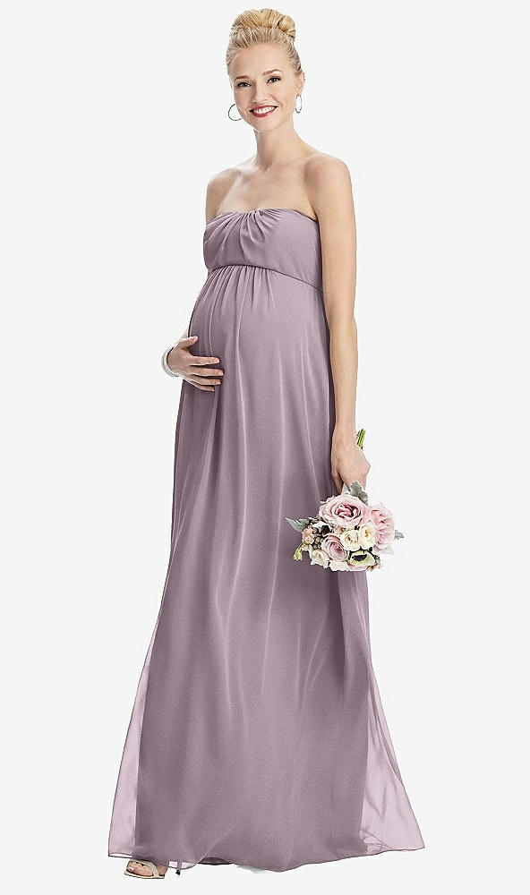 【STYLE: M443】Strapless Chiffon Shirred Skirt Maternity Dress【COLOR: Lilac Dusk】