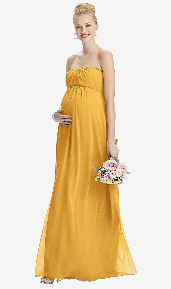 【STYLE: M443】Strapless Chiffon Shirred Skirt Maternity Dress【COLOR: NYC Yellow】