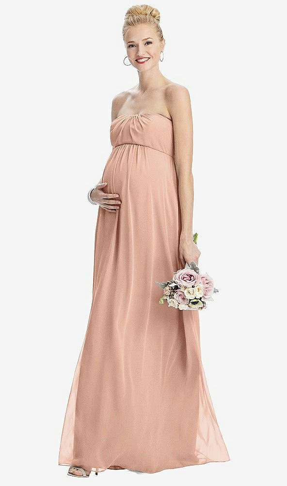 【STYLE: M443】Strapless Chiffon Shirred Skirt Maternity Dress【COLOR: Pale Peach】