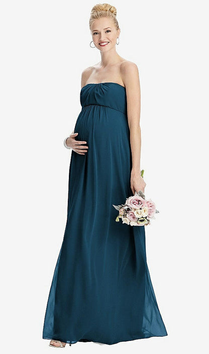 【STYLE: M443】Strapless Chiffon Shirred Skirt Maternity Dress【COLOR: Atlantic Blue】