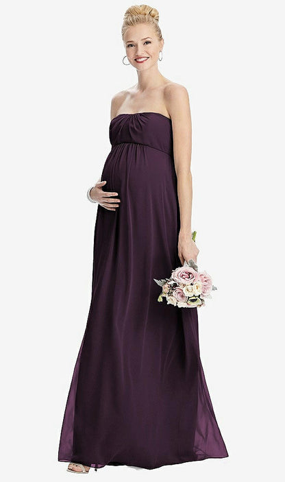 【STYLE: M443】Strapless Chiffon Shirred Skirt Maternity Dress【COLOR: Aubergine】