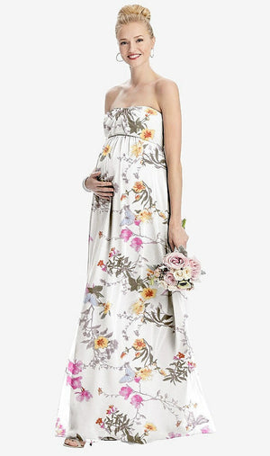 【NEW】【STYLE: M443】ストラップレス シフォン シアレッド スカート マタニティ ドレス【COLOR: Butterfly Botanica Ivory】【SIZE: 00-30W】