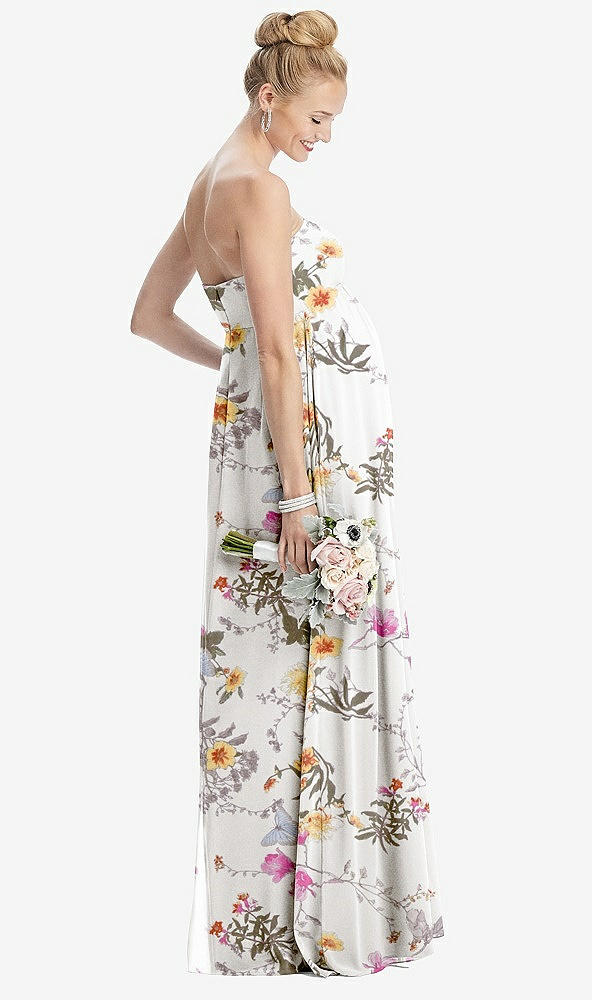 【STYLE: M443】Strapless Chiffon Shirred Skirt Maternity Dress【COLOR: Butterfly Botanica Ivory】