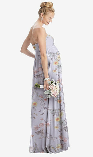 【NEW】【STYLE: M443】ストラップレス シフォン シアレッド スカート マタニティ ドレス【COLOR: Butterfly Botanica Silver Dove】【SIZE: 00-30W】