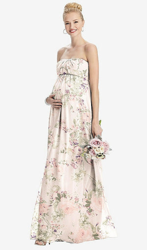 【NEW】【STYLE: M443】ストラップレス シフォン シアレッド スカート マタニティ ドレス【COLOR: Blush Garden】【SIZE: 00-30W】
