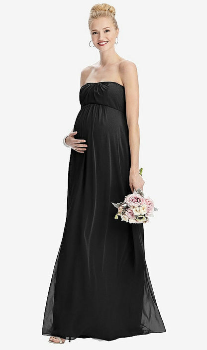 【STYLE: M443】Strapless Chiffon Shirred Skirt Maternity Dress【COLOR: Black】