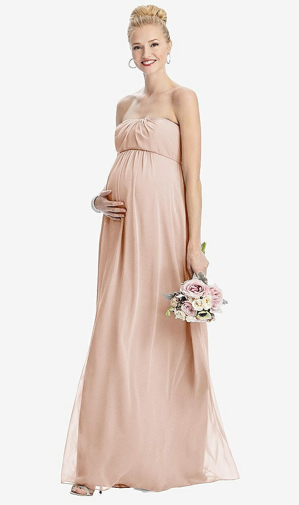 【STYLE: M443】Strapless Chiffon Shirred Skirt Maternity Dress【COLOR: Cameo】