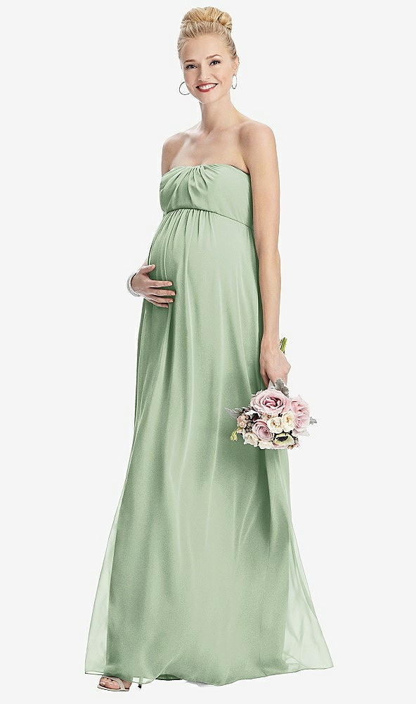 【STYLE: M443】Strapless Chiffon Shirred Skirt Maternity Dress【COLOR: Celadon】