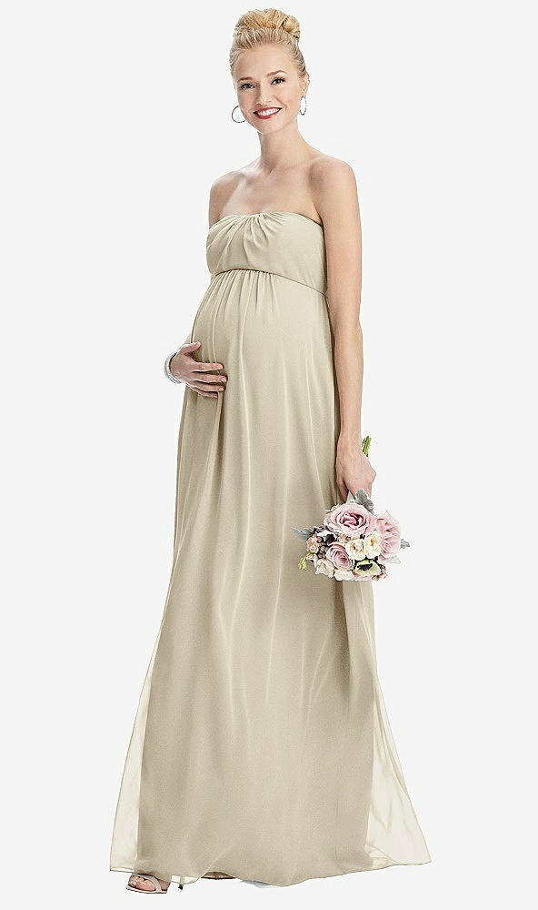 【STYLE: M443】Strapless Chiffon Shirred Skirt Maternity Dress【COLOR: Champagne】
