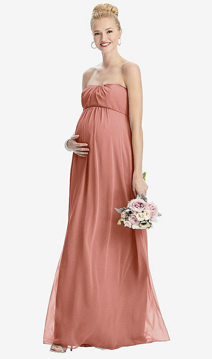 【STYLE: M443】Strapless Chiffon Shirred Skirt Maternity Dress【COLOR: Desert Rose】