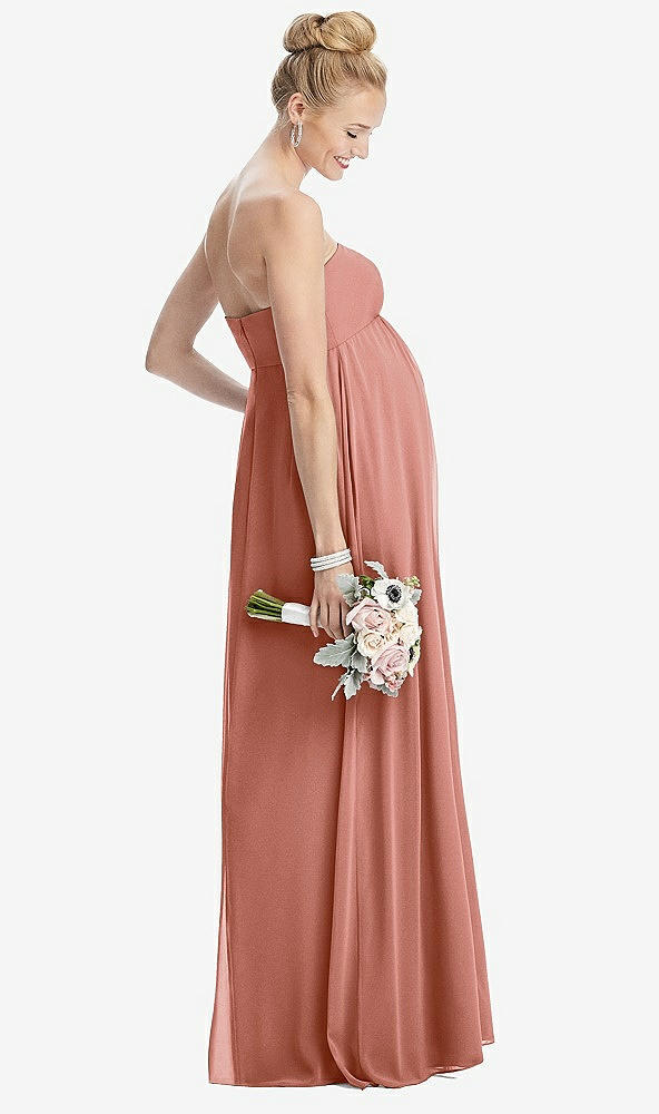 【STYLE: M443】Strapless Chiffon Shirred Skirt Maternity Dress【COLOR: Desert Rose】