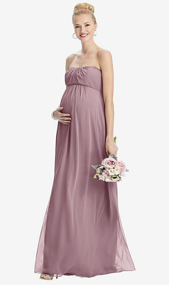 【STYLE: M443】Strapless Chiffon Shirred Skirt Maternity Dress【COLOR: Dusty Rose】