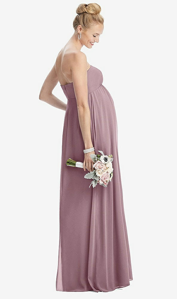 【STYLE: M443】Strapless Chiffon Shirred Skirt Maternity Dress【COLOR: Dusty Rose】