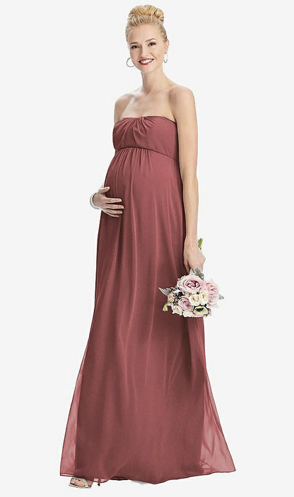 【STYLE: M443】Strapless Chiffon Shirred Skirt Maternity Dress【COLOR: English Rose】