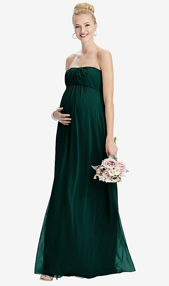 【STYLE: M443】Strapless Chiffon Shirred Skirt Maternity Dress【COLOR: Evergreen】