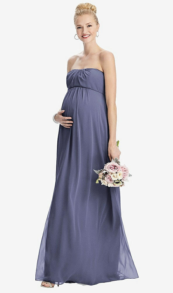 【STYLE: M443】Strapless Chiffon Shirred Skirt Maternity Dress【COLOR: French Blue】