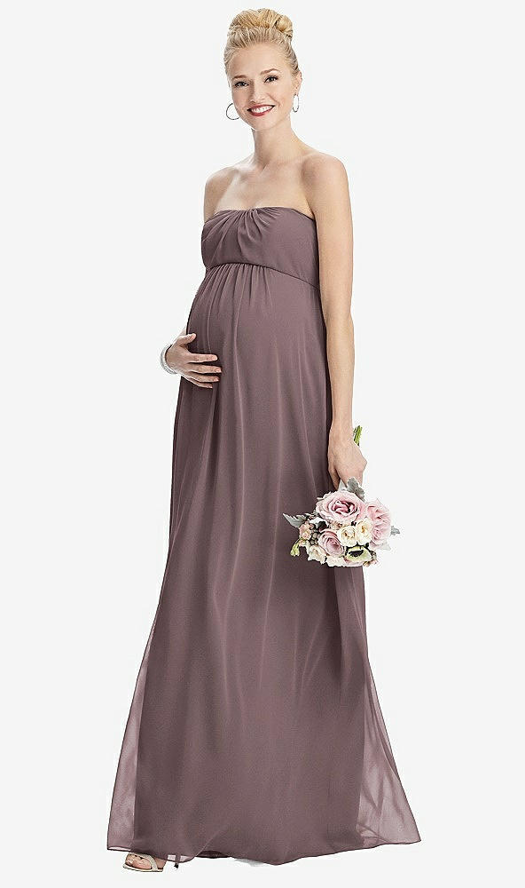 【STYLE: M443】Strapless Chiffon Shirred Skirt Maternity Dress【COLOR: French Truffle】