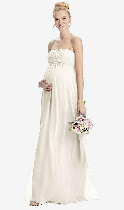 【STYLE: M443】Strapless Chiffon Shirred Skirt Maternity Dress【COLOR: Ivory】