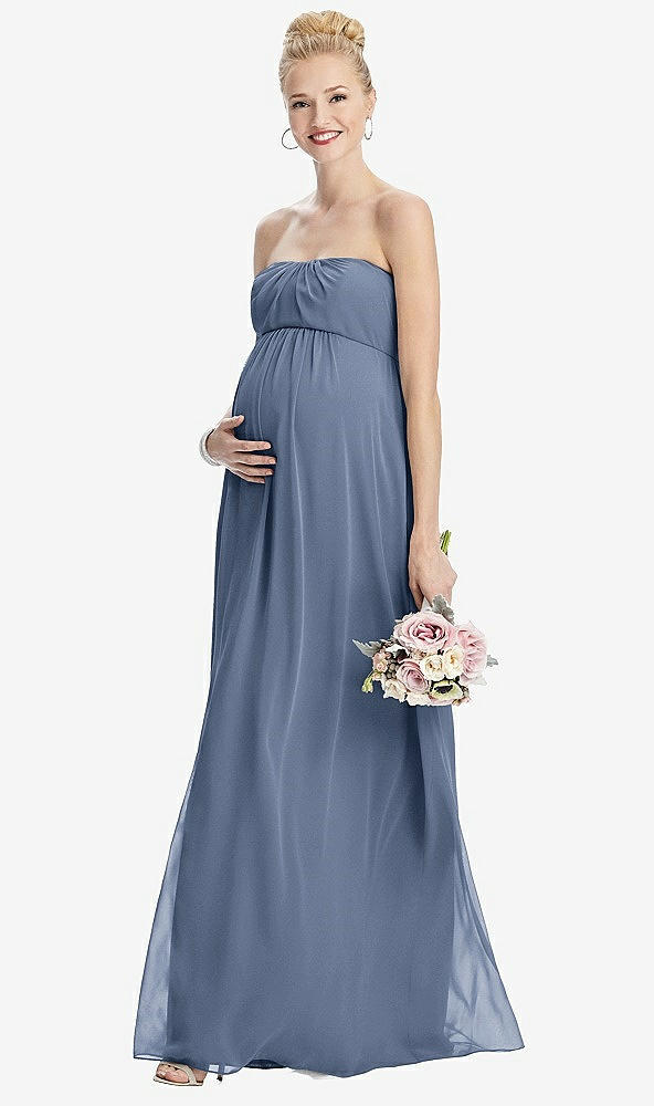 【STYLE: M443】Strapless Chiffon Shirred Skirt Maternity Dress【COLOR: Larkspur Blue】