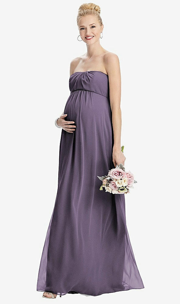 【STYLE: M443】Strapless Chiffon Shirred Skirt Maternity Dress【COLOR: Lavender】