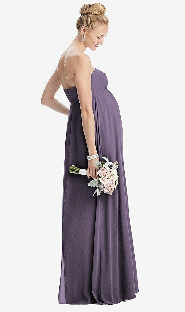 【STYLE: M443】Strapless Chiffon Shirred Skirt Maternity Dress【COLOR: Lavender】