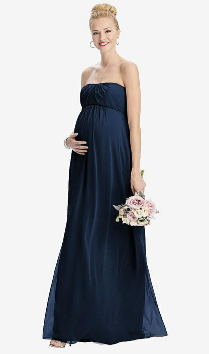【STYLE: M443】Strapless Chiffon Shirred Skirt Maternity Dress【COLOR: Midnight Navy】