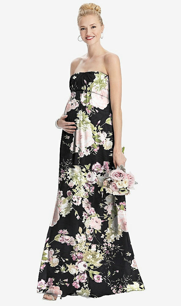 【STYLE: M443】Strapless Chiffon Shirred Skirt Maternity Dress【COLOR: Noir Garden】