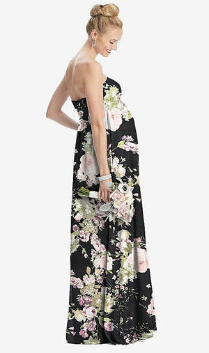 【STYLE: M443】Strapless Chiffon Shirred Skirt Maternity Dress【COLOR: Noir Garden】