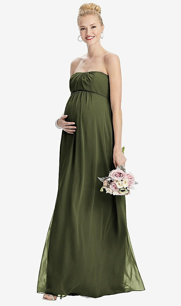 【STYLE: M443】Strapless Chiffon Shirred Skirt Maternity Dress【COLOR: Olive Green】