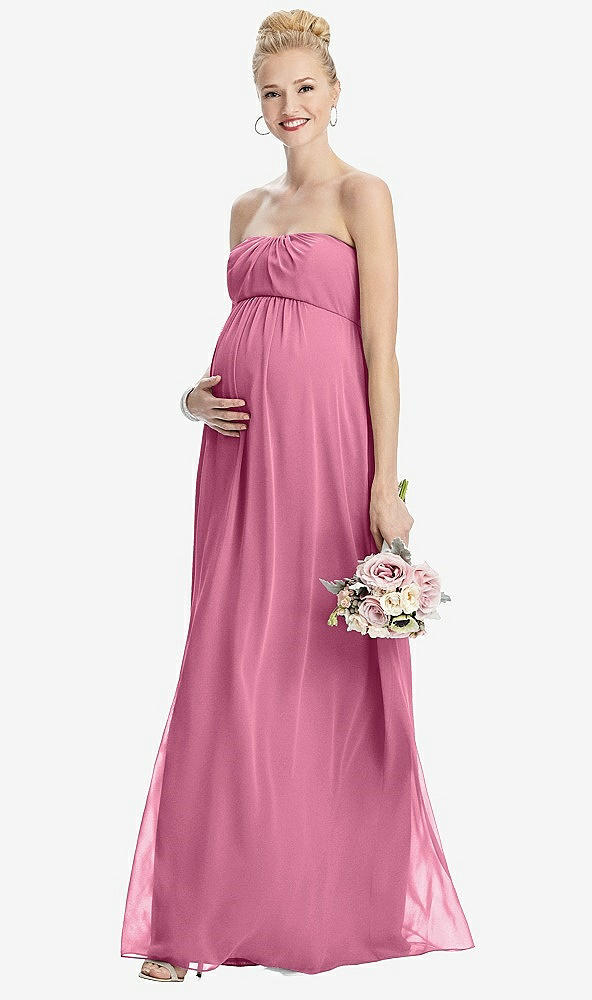 【STYLE: M443】Strapless Chiffon Shirred Skirt Maternity Dress【COLOR: Orchid Pink】