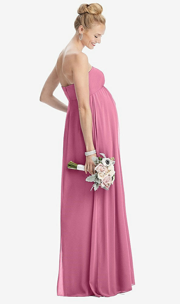 【STYLE: M443】Strapless Chiffon Shirred Skirt Maternity Dress【COLOR: Orchid Pink】