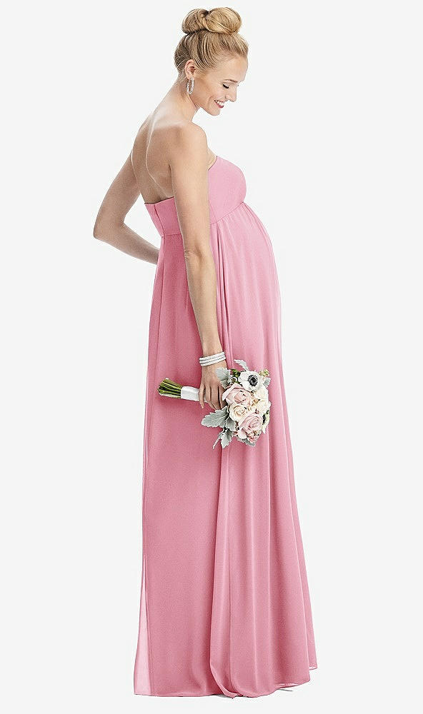 【STYLE: M443】Strapless Chiffon Shirred Skirt Maternity Dress【COLOR: Peony Pink】