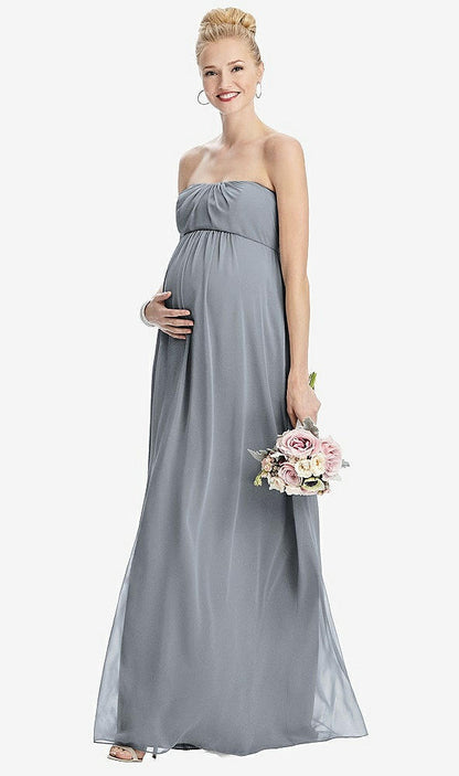 【STYLE: M443】Strapless Chiffon Shirred Skirt Maternity Dress【COLOR: Platinum】