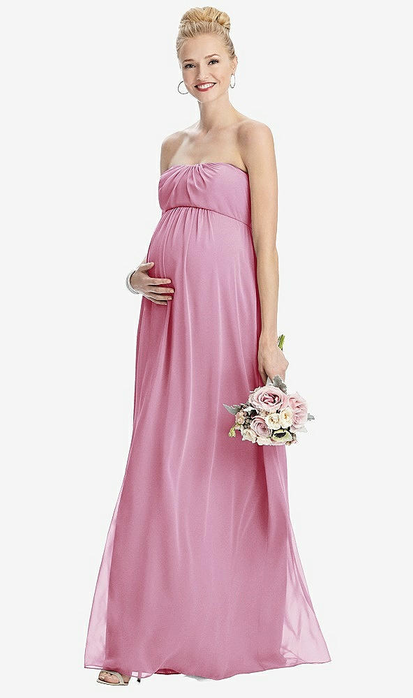 【STYLE: M443】Strapless Chiffon Shirred Skirt Maternity Dress【COLOR: Powder Pink】