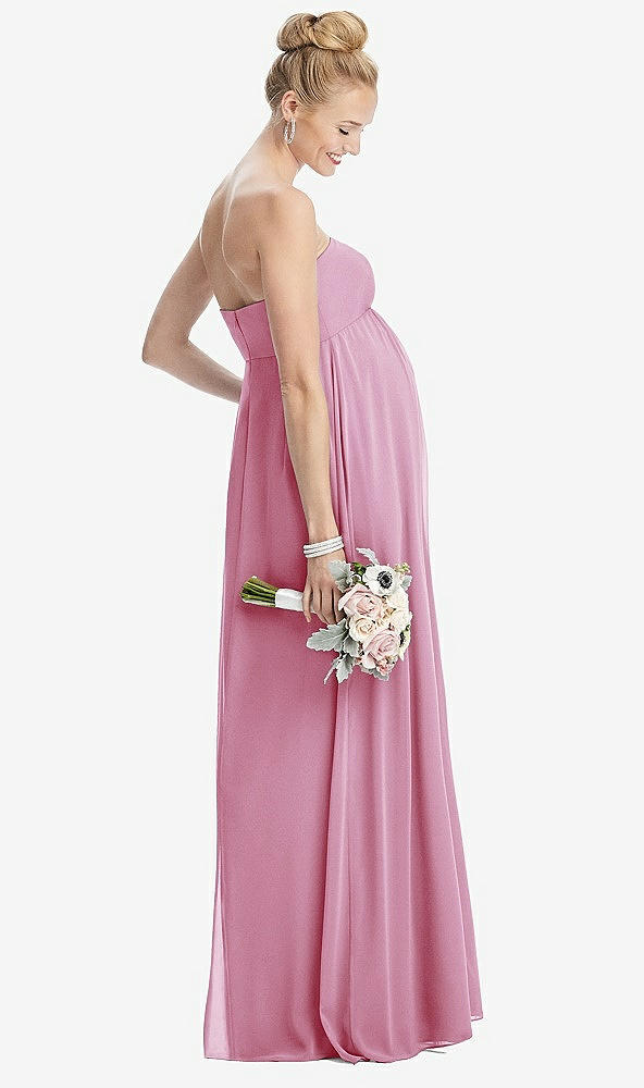 【STYLE: M443】Strapless Chiffon Shirred Skirt Maternity Dress【COLOR: Powder Pink】