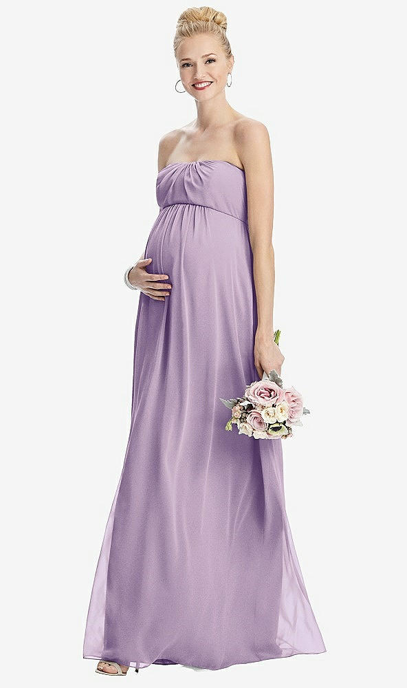 【STYLE: M443】Strapless Chiffon Shirred Skirt Maternity Dress【COLOR: Pale Purple】