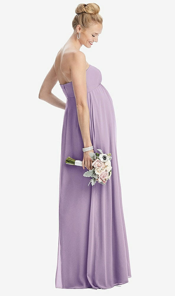 【STYLE: M443】Strapless Chiffon Shirred Skirt Maternity Dress【COLOR: Pale Purple】
