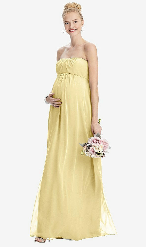 【STYLE: M443】Strapless Chiffon Shirred Skirt Maternity Dress【COLOR: Pale Yellow】