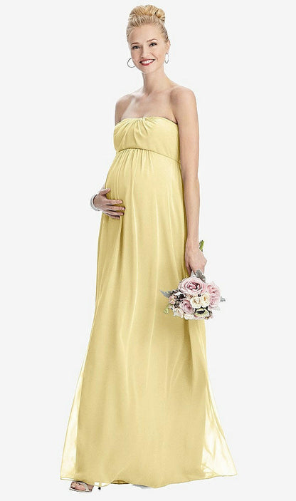 【STYLE: M443】Strapless Chiffon Shirred Skirt Maternity Dress【COLOR: Pale Yellow】