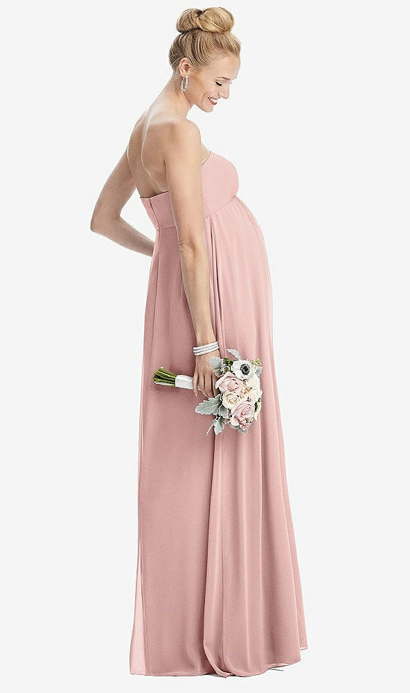 【STYLE: M443】Strapless Chiffon Shirred Skirt Maternity Dress【COLOR: Rose - PANTONE Rose Quartz】
