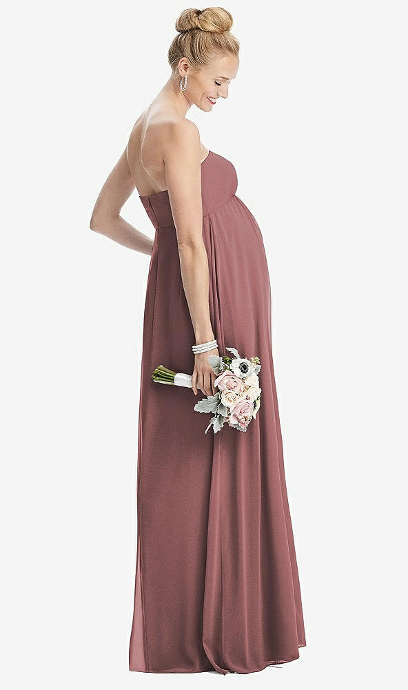 【STYLE: M443】Strapless Chiffon Shirred Skirt Maternity Dress【COLOR: Rosewood】